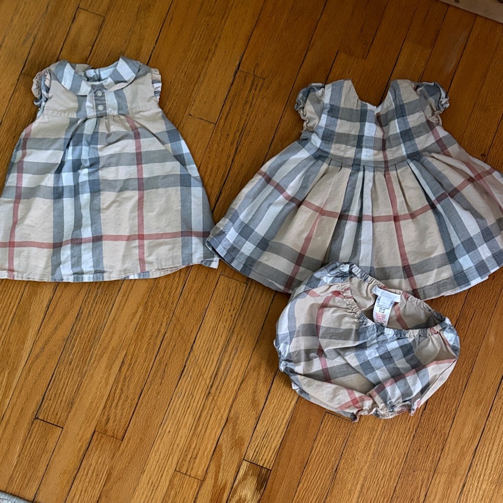 Plaid Kids Dress Set - Beige and Gray